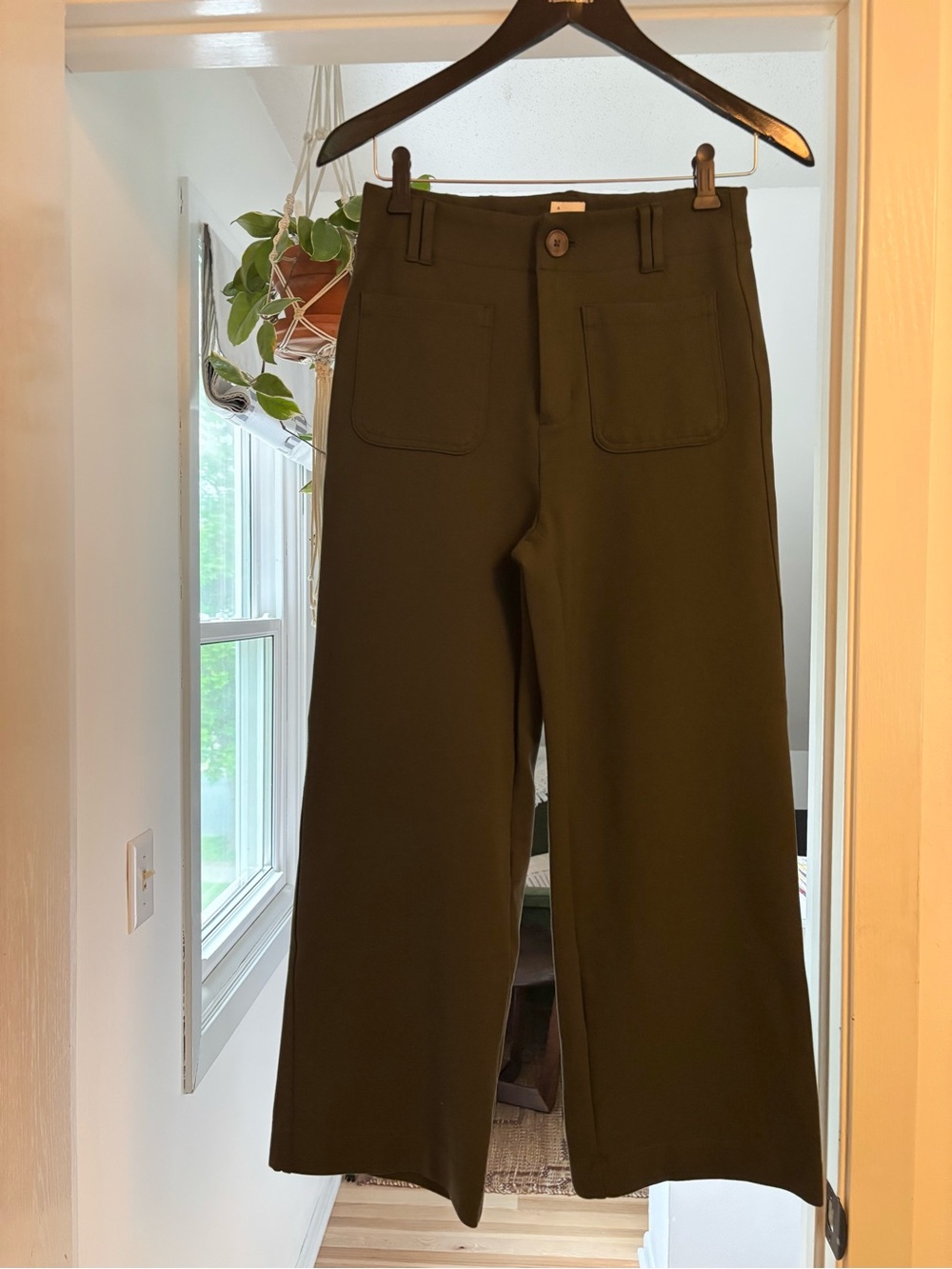 A New Day Wide Leg Green Pants Size 6 High Rise Minimalist Career Trousers